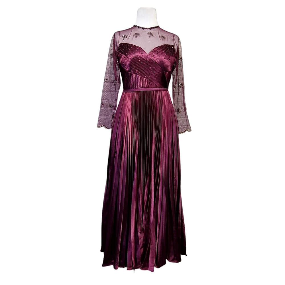 Ted Baker 4/L‎ Limited Edition Purple Pleated Formal Gown Beaded Long Sleeve - Picture 3 of 16